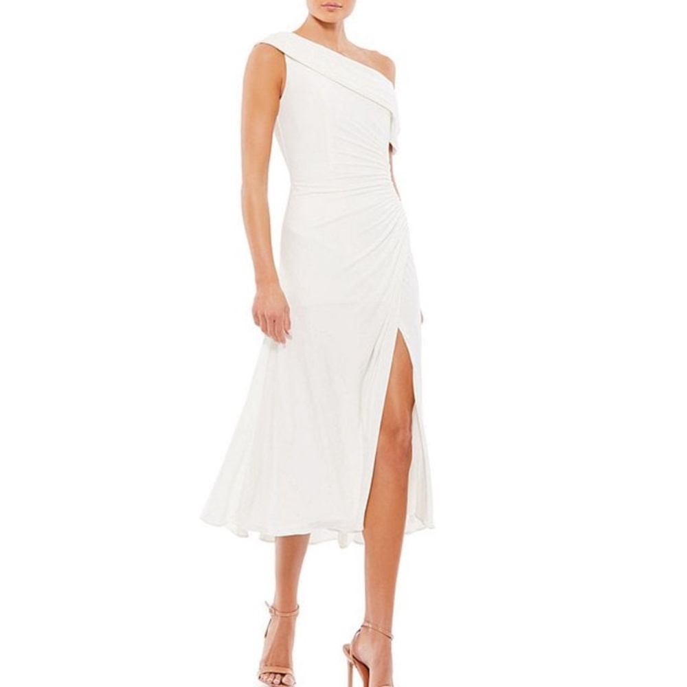 NWT Ieena for Mac Duggal One Shoulder Jersey Midi Dress